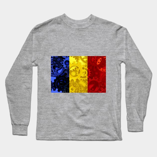 Flag of Romania - Gears Long Sleeve T-Shirt by DrPen